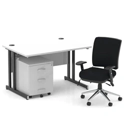 Image of Impulse 1200 Desk Cantilever White/Black 3 Dr Mobile Ped Black Chair