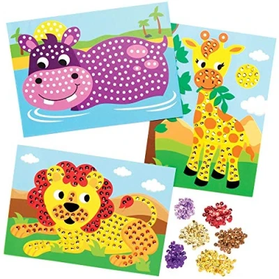 Image of Baker Ross AT737 Jungle Animal Sequin Picture Kits Pack of 4, for Kids Arts and Crafts Projects