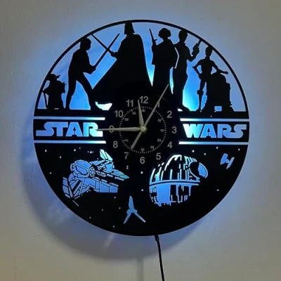 Image of Vinyl Wall Clock Star Wars 12 inch LED 7 Color Changing for Kids Art Handmade Home Decor