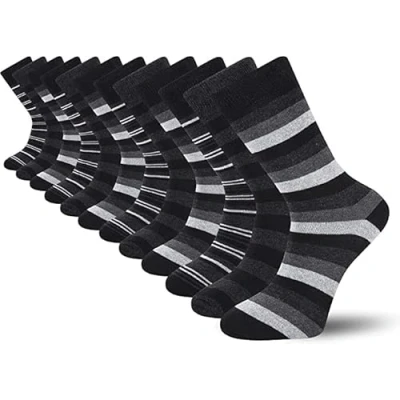 Image of Cob Stallion Multi Stripe Men&#039;s Socks, Multicoloured Black Socks for Men, Multipack 6 11 UK (12 Pack)