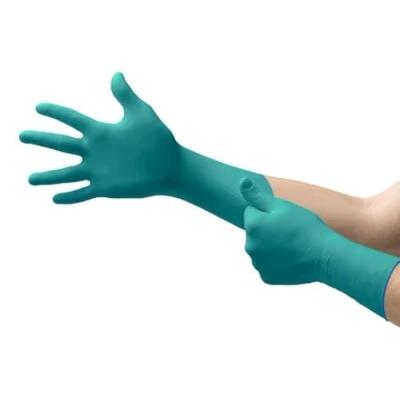 Image of Ansell Microflex 93 260 Disposable Gloves in Nitrile and Neoprene, Single Use Chemical Resistant Glove, Mechanics DIY, High Protection, Industrial PPE Workwear, Green, Size M (50 Gloves)