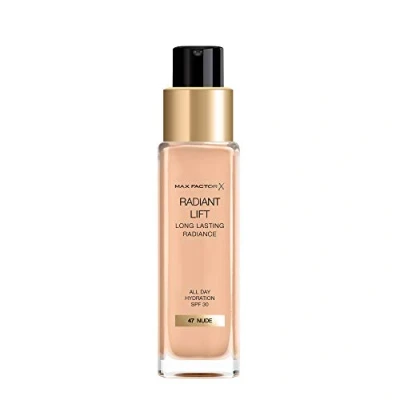 Image of Max Factor Radiant Lift Liquid Pump Medium to Full Coverage Finish Foundation with SPF30 and Hyaluronic Acid, 047 Nude, Skin Tone, 30ml