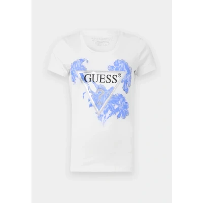 Image of Guess Flower Triangle TEE Print Tshirt, Women&#039;s, Size: Large, Pure white