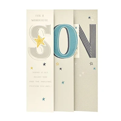Image of UK Greetings Birthday Card for Son Special Fold Design, blackredgreenbeige, 149mm x 229mm