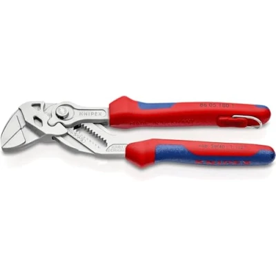 Image of Knipex pliers wrench and a in single tool chrome plated, with multi component grips, integrated tether attachment point for 180 mm 86 05 T