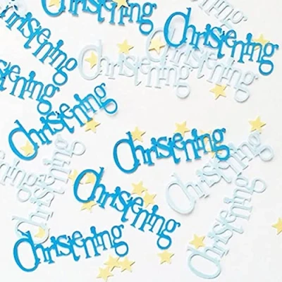 Image of Blue Bunting Christening Foil Confetti (14g) 1 Pack Premium Celebration Decorations for Baptism Event