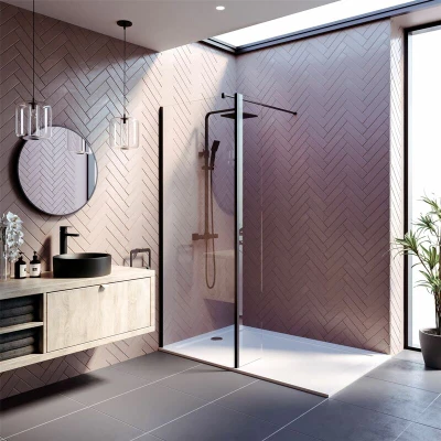 Image of Diamond Wet Room Shower Screen 800mm with Fixed Return Panel 8mm Black