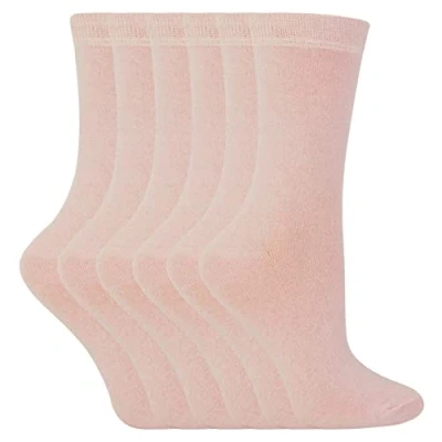 Image of Sock Snob 6 Pairs Kids Boys Girls Unisex Mid Calf Solid Color Casual Cotton Dress Socks (9 12 UK, Light Pink)