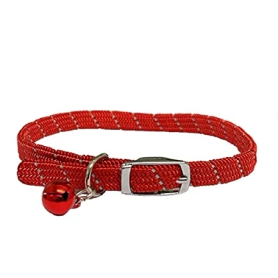 Image of Cat / Kitten Reflective Softweave Collar with Safety Elastic &amp; Bell Release (Red)