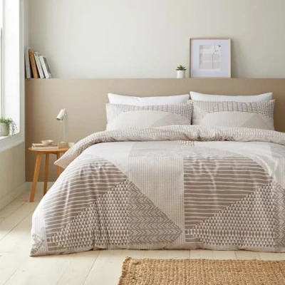 Image of Catherine Lansfield Larsson Geo Reversible Single Duvet Cover Set with Pillowcase Natural