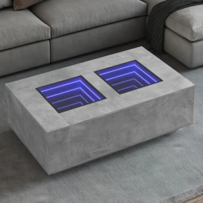 Image of vidaXL Coffee Table with Infinity LED Rectangular End Side in Concrete Grey 116x69x40 cm Engineered Wood &amp; Glass RGB Lights for Living Room or Bedroom
