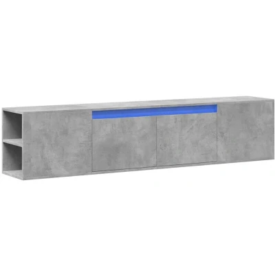 Image of vidaXL TV Wall Cabinet with LED Floating Unit Concrete Grey, Engineered Wood, 180x31x39.5 cm, Mounted Storage for Living Room/Bedroom, Modern Design