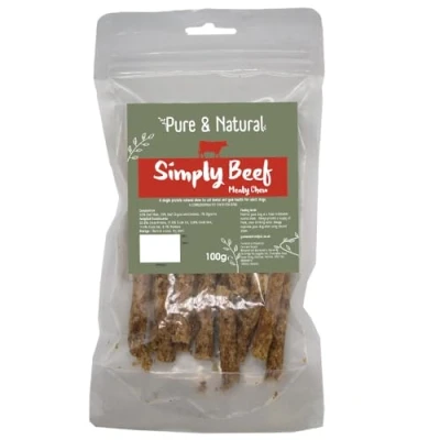 Image of Pure &amp; Natural Simply Beef Meaty Sticks Dog Chews Grain Free Treats for All Ages, High Protein, Low Fat, Senior Puppy 100g Bag