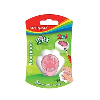 Image of KEYROAD Kitty Cat Pencil Sharpener with a Container, 1 Piece, Multifunctional, Plastic, Blades Made of Steel, Pencils and Colouring Pencils, Blister Pack Mixed Colours