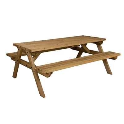 Image of FORTEM Traditional Pub and Garden Style Bench Commercial Grade Heavy Duty Pressure Treated Handmade Wooden Outdoor Furniture in UK (6ft, Rustic Brown)