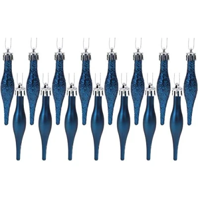 Image of Christmas Concepts® Pack Of 15 8.5cm, 85mm (3.4&quot;) Droplet Baubles Matte &amp; Glitter Design (Midnight Blue)