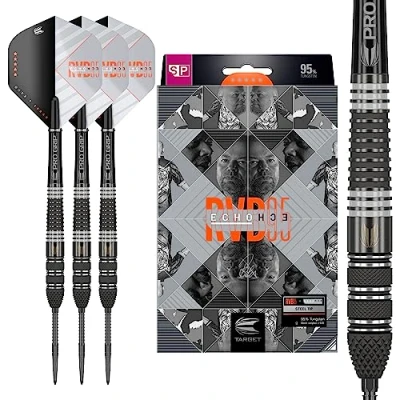 Image of Target Darts Unisex Rvb 95 X Echo 95% Tungsten Swiss Point Set Steel Tip Darts, Black and Grey, 21G UK