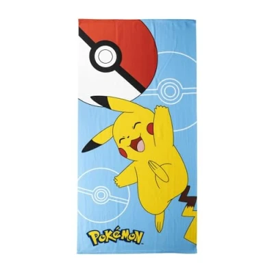 Image of KP Pharma Pokemon Pikachu Kids Towel 100% Polyester, Super Soft Feel, Lightweight &amp; Quick Dry, 70 x 140 cm Perfect for Home, Bath, Beach Swimming Pool