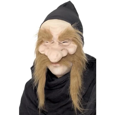 Image of Smiffys Gold Digger Mask Latex, Brown Half Face with Hood, Halloween Fancy Dress Accessory, Accessories Up Masks