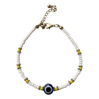 Image of Evil Eye Bracelet, Yellow Beads (White)