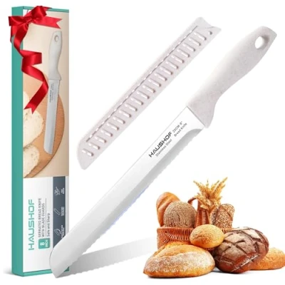 Image of HAUSHOF Bread Knife for Homemade 20 cm, Serrated Kitchen Knife, Ergonomic Handle Cutting Slicing Bread, Bagels, Cake