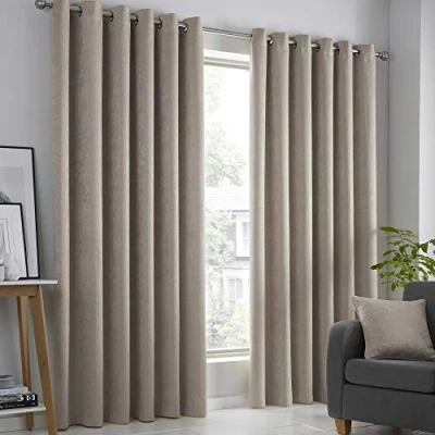 Image of Fusion Natural Beige Curtains W46 x L89&quot; (117 228cm) Cream Eyelet Taupe for Bedroom/Living Room Neutral Door Curtain Thermal Drapes/Window Treatment Strata Collection