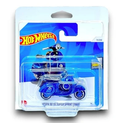 Image of Hot Wheels Vespa 90 SS Super Sprint (1966) (Teal) 6/10 Factory Fresh 2024 71/250 (Short Card) includes a KLAS Car Keeper Protector Case HTD23