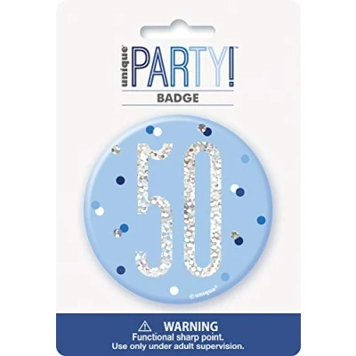 Image of Unique 83522 Blue Round Prismatic 50th Birthday Badge 1 Pc, Age 50