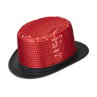 Image of WIDMANN 0452A Sequined Top Hat Adult Unisex, 1910s, 1920s, New Year, Show, Dancers, Carnival, One Size, Red Color