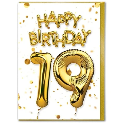 Image of Brainbox Candy 19th Birthday Card Age 19 Nineteenth Beautiful White Gold Foil Effect For Him Her Son Daughter Friends Mates Special Cards