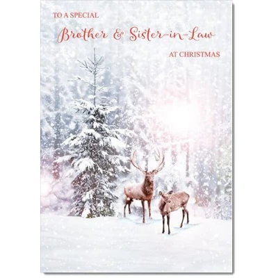 Image of doodlecards Brother and Sister in Law Christmas Card Deers Forest Medium Size for &amp; with Plain Envelope