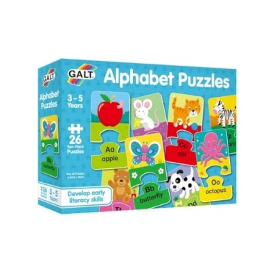 Image of Galt Alphabet Puzzles Fun and Colourful Early Learning 2 Pc Jigsaw Set of 26 Two Piece for Kids Develop Letter Recognition Matching Skills Children Ages 3 to 5 Years Old