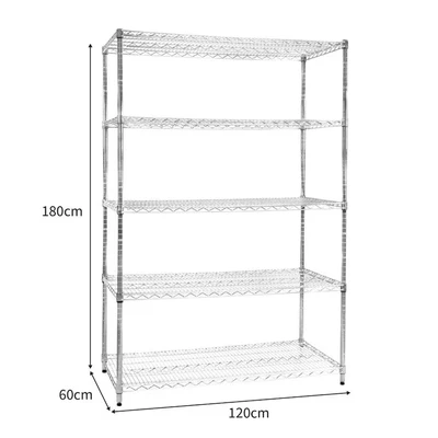 Image of KuKoo Wire Shelving Rack 5 Tier Metal Storage Unit Heavy Duty Free Standing Boltless Height Adjustable Shelves &amp; Levelling Feet Kitchen Office Garage Silver Chrome 1000kg Capacity 60 x 120 180cm