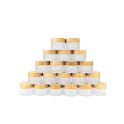 Image of WACHSMANN Refillable Glass Jars with Bamboo Lid 50 ml, 20 pcs for DIY Sustainable Natural Cosmetics, Travel Container Ointments &amp; Lotions
