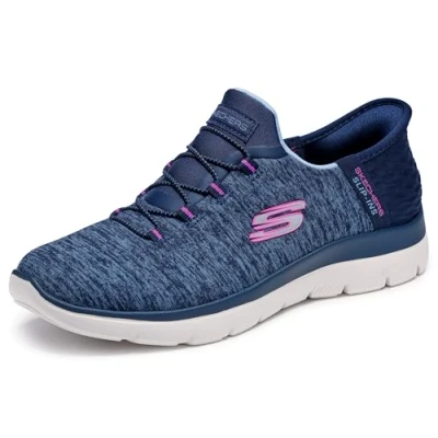 Image of Skechers Womens Slip Ins Summits Dazzling Trainers Navy/Purple UK 4