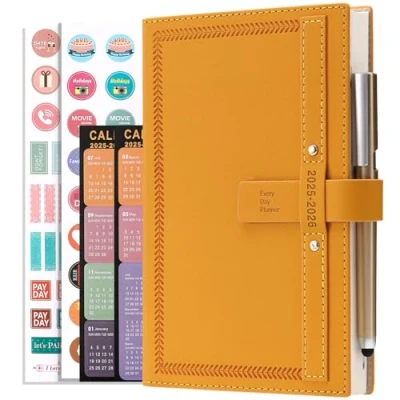 Image of 2025 2026 Diary A5 Page a Day Mid Year Planner, from Jul to Jun 2026, Daily Monthly Planner with Calendar, Pen, Pen Holder, Month Tabs, inner Pocket (Yellow)