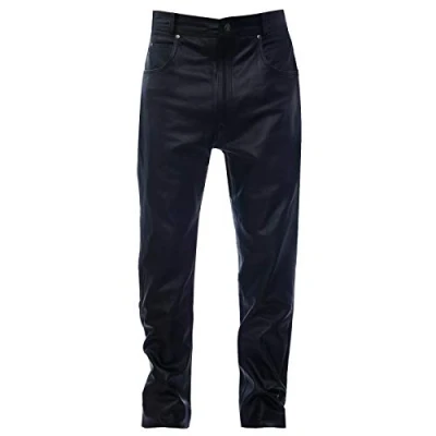 Image of Infinity Mens Leather Classic Motorcycle Biker Trousers Jeans Pants 44