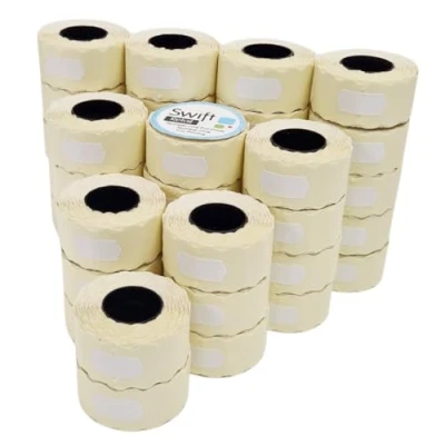 Image of Swift 26 x 12 mm Price Gun Labels White 40 Rolls 40,000 Stickers CT4 Wavy Edge Pricemarking Tags Fits Many Pricing Labellers