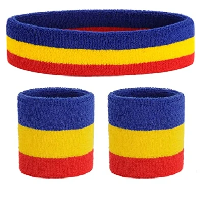 Image of ONUPGO Sweatband Set (3 Pieces) Sports Headband Wrist Striped Sweatbands Terry Cloth Wristband Athletic Exercise Basketball and Headbands Moisture Wicking Sweat Absorbing Head Band