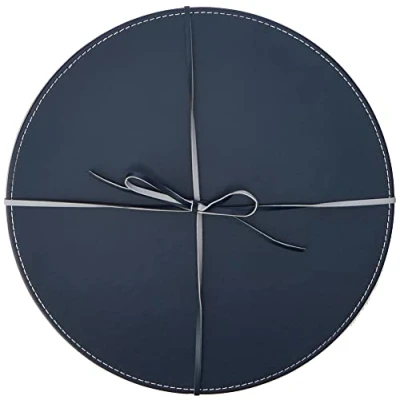 Image of Creative Tops Round Placemats, Faux Leather, Grey/Navy, 29 cm, Set of 4 Table Mats