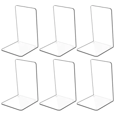Image of Kioneer 3 pairs Acrylic Bookends Clear Book ends,Plastic Non Slip Bookend Bedroom Library Office School and Desktop Organizer
