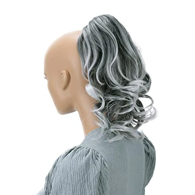 Image of CAISHA 14&quot; Natural Wavy Ponytail With Butterfly Clip Hairpiece Heat resistant Synthetic Fibres Gray Mix H126