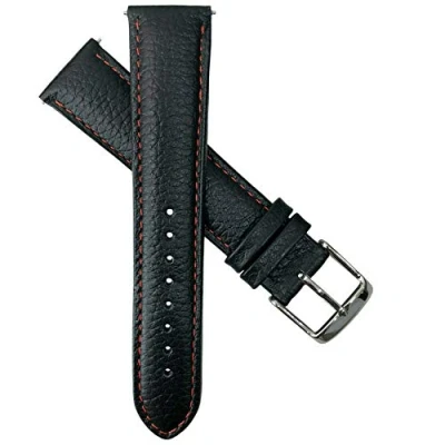 Image of 16mm Genuine Buffalo Grain Leather Watch Strap Band Mens Ladies Padded SS Buckle Black/Red
