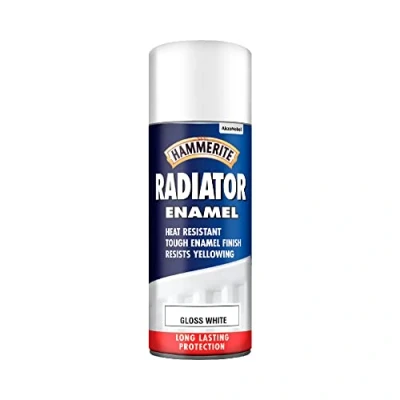 Image of Hammerite Radiator Paint. Tough Enamel Finish, Heat Resistant White Gloss Paint for Metal, Corrosion and Rust Protection. Quick Drying Spray 400ml Aerosol