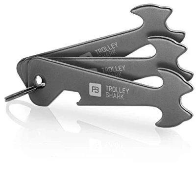 Image of 3 FABACH Trolley Shark Blacky Shopping Remover Key Ring Removable Token Stainless Steel / Metal Chip for Cart No Staying in the Deposit Lock (Black)