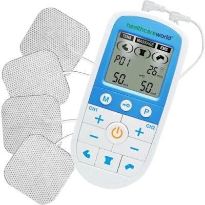 Image of Digital TENS and EMS Machine Drug Free Natural Pain Relief 3 in 1 Relief, Rehabilitation Massage Dual Channel 4 Self Adhesive Electrodes Healthcare World