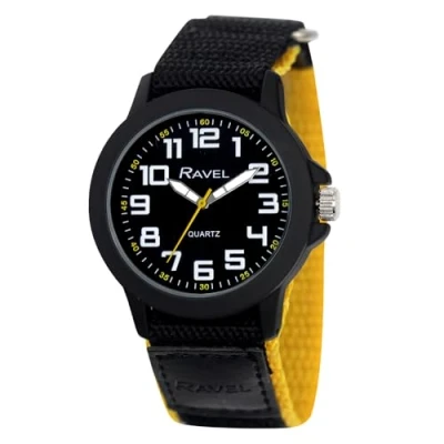Image of Ravel Men&#039;s Modern Workwear Watch with Easy Fasten Strap Black/Yellow Highlights