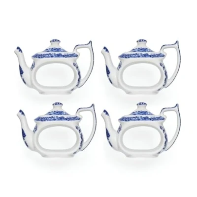 Image of Spode Blue Italian Set of 4 Teapot Napkin Rings
