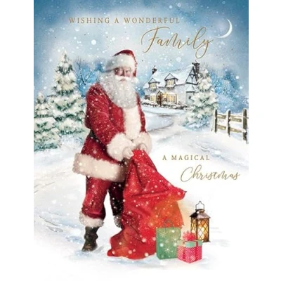 Image of Piccadilly Greetings Christmas Card Classic To A Wonderful Family Santa scene 8 x 6 inches