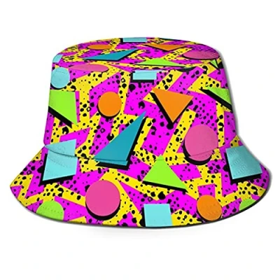 Image of Bucket Hats Fashion Sun Cap Packable Outdoor Fisherman Hat for Women and Men, Vintage 80s Memphis, One size